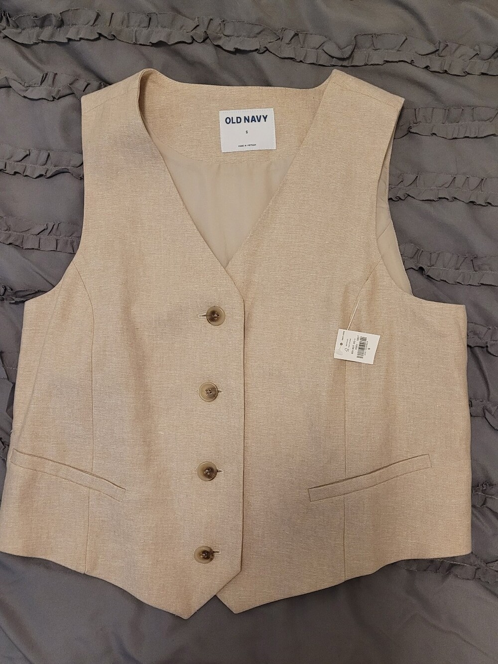 NWIT Old Navy Beige and Cream Linen-Blend Vest